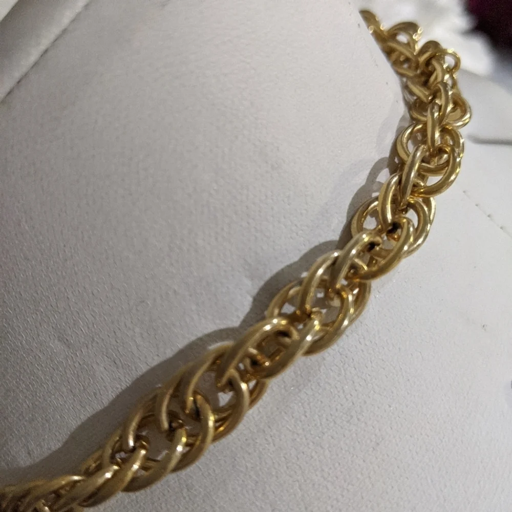 Vintage Art Deco adjustable Chunky Chain gold brass Y necklace